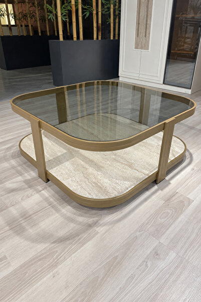 Lisso Home Valencia Orta Sehpa Bonj Renk - Temperli Füme Cam Modern Mobilya 9...