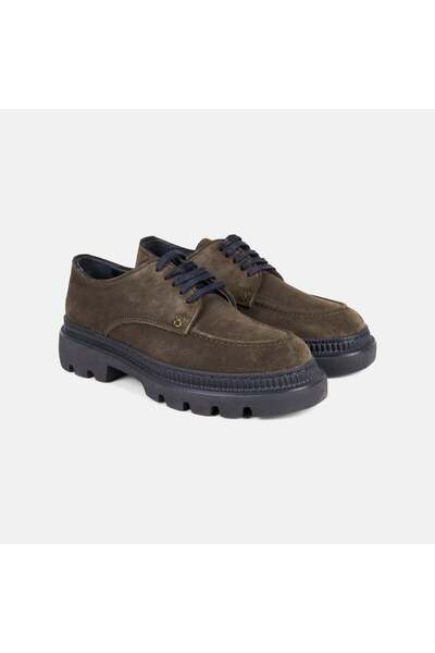 Desa Men's Khaki Lace-Up Classic Suede Shoes with Thick Threaded Soles