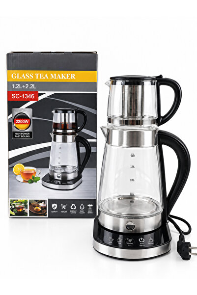 Generic Slivers Criest Glass Tea Maker SC-1346, 1.2L + 2.2L Dual Capacity