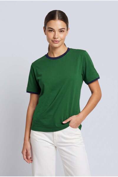 Brix Kadın %100 Pamuk Çift Kat Görünümlü İnterlok T-Shirt Yeşil