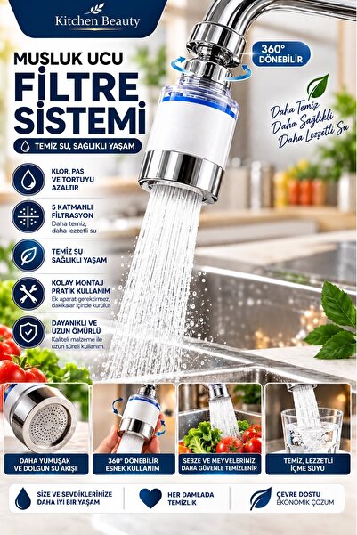 Kitchen Beauty Filtreli Musluk Başlığı | Kireç Önleyici | Su Arıtıcı | 360 De...