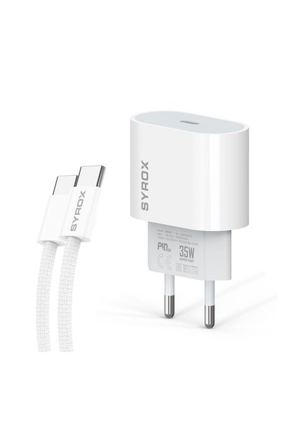 Syrox 35W PD Hızlı Şarj Adaptörü Type-C + Type-C Kablo Seti Süper Hızlı Şarj