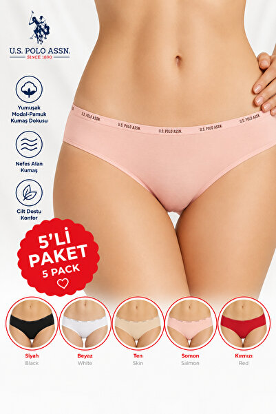 U.S. Polo Assn. Women'S, Licensed, 47% Modal 47% Cotton, 5-Pack Brief Panties