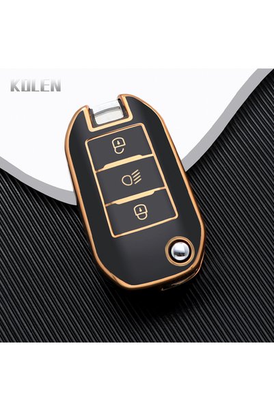 Choice غطاء مفتاح سيارة ذهبي أسود من مادة TPU قابل للطي لسيارات بيجو 208، 300...