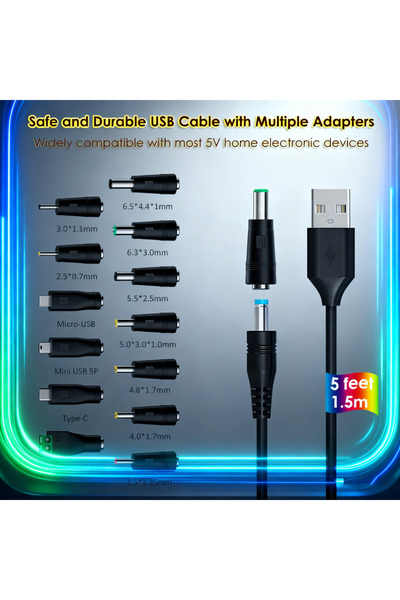 Choice Universal USB to DC Power Cable,1.5m/5ft Charging Cord with 13 DC Plug...