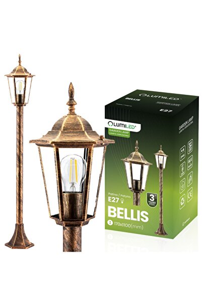 Lumiled Lampă de grădină de exterior E27, felinar cu stâlp jos, 110cm, Patină...