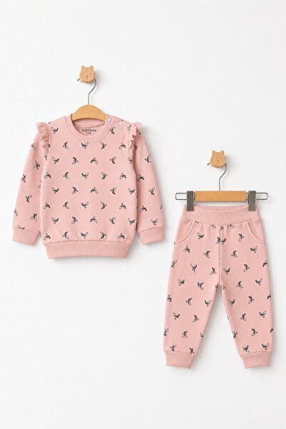 Aziz Bebe Baby Girl Patterned Sweatshirt Pants 2-Piece Bottom Top Baby Set 3 ...