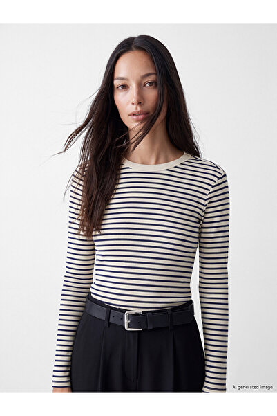 LC Waikiki Two Mt Shop Quality Lcw Everyday Navy Blue Ribbed Striped Super Sk...