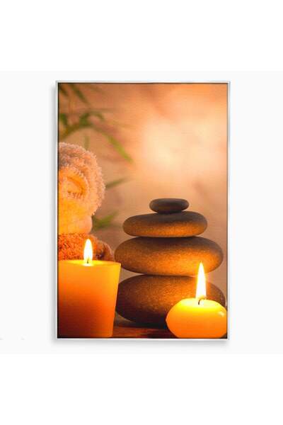 Luxcanva Tablou Canvas Pietre Zen Si Lumanari 40x60 cm cu Rama Argintiu Relax...