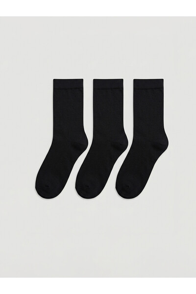 LC Waikiki Nevavm Black Plain 3-Pack Men's Socks with Difference