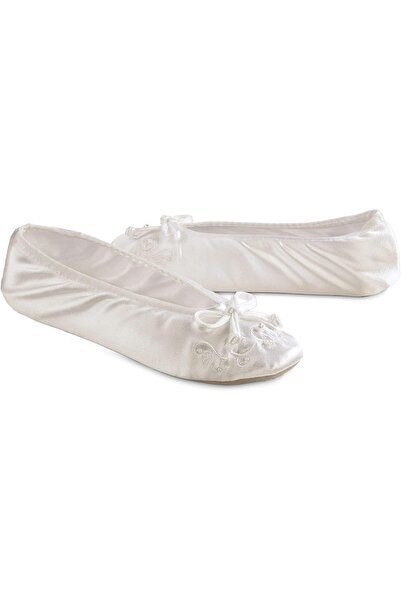 Isotoner Satin Ballerina Slippers with Embroidered Pearl womens Ballet Flat