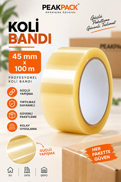 45 mm x 100 Metre Hotmelt Koli Bandı | 1. Kalite | Güçlü Şeffaf Paketleme Bandı | 10 Adet