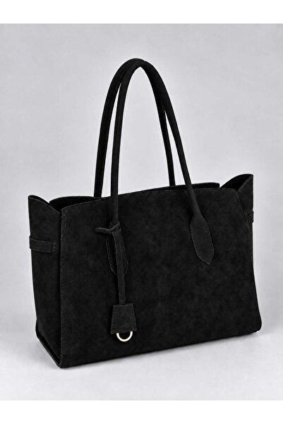 Madamra Black Suede Women's Shoulder Bag with Zippered Interior Compartment S...