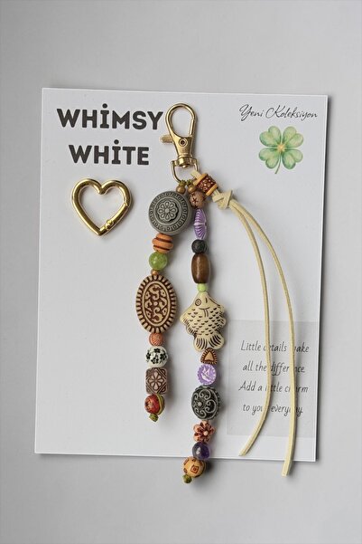 WhimsyWhite Balık Figürlü Ametist ve Zeytin Kuvars Doğal Taşlı Anahtarlık - H...