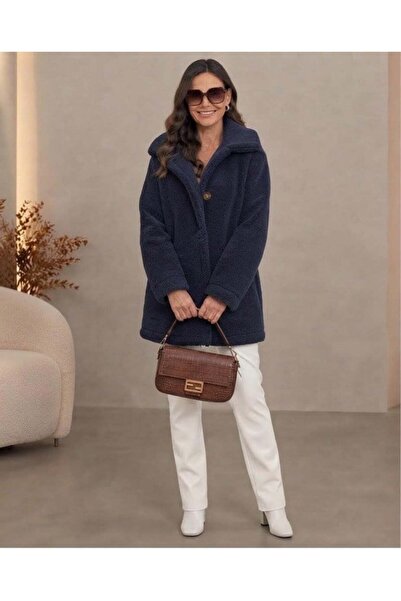 Aymood Women's long sleeve collared wellsoft coat with front button closure