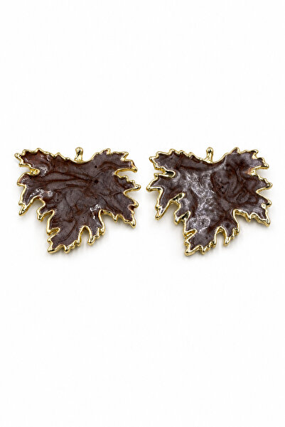 Jack Ferrero Autumn Themed Leaf Patterned Brown Enamel Bijoux Earrings