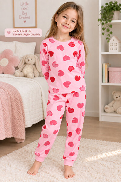 Beniizle Kız Çocuk Kalp Desenli Pijama Takımı