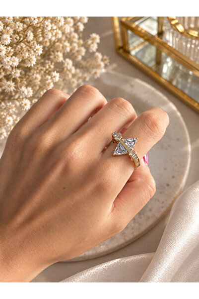 Lilith Takı Women's Gold Color Geometric Stone Ring – Sparkling Modern Stylis...