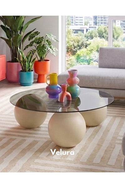 Velura Home & Living Küre Orta Sehpa - Krem - Yuvarlak Füme