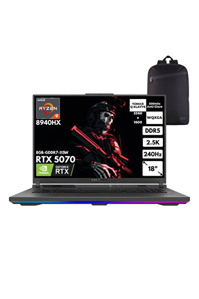 ASUS ROG Strix G18 Ryzen 9-8940HX 32GB 2TB RTX5070 115W 18" Freedos +S.Çantası G814PP-S9002HMF5