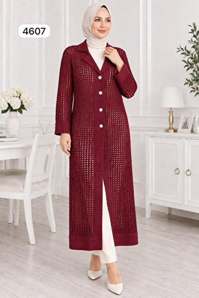 Pamuk Butik Γυναικεία διάτρητη πλεκτή μακριά ζακέτα