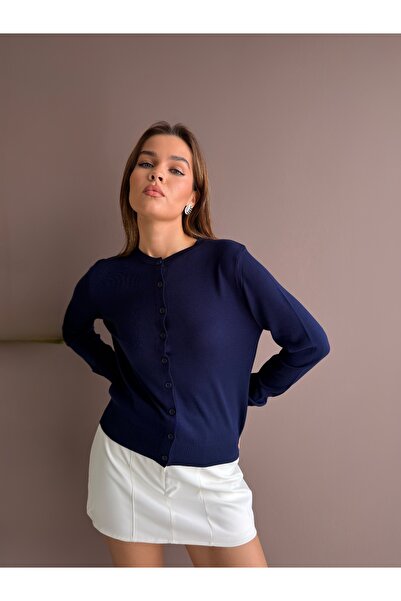 KENZA'A TRİKO Buttoned Front Crew Neck Cardigan