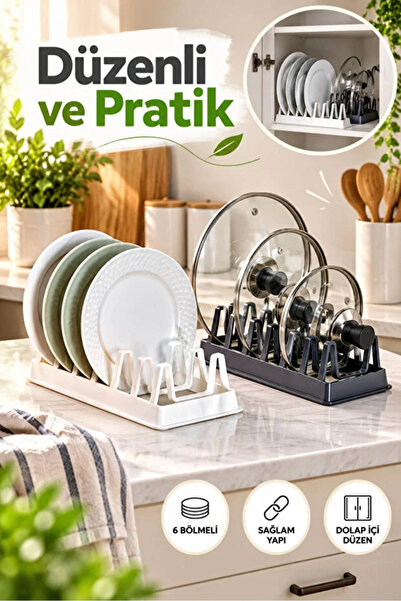 TUMU LIFE 6 Bölmeli Tencere Kapağı Organizeri Dolap İçi Kapak Düzenleyici Pra...