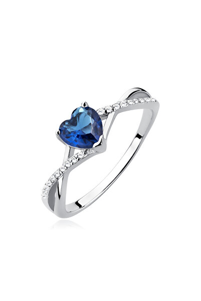 Generic Brand Inel argint 925 placat cu rodiu cu zirconiu safir în formă de i...