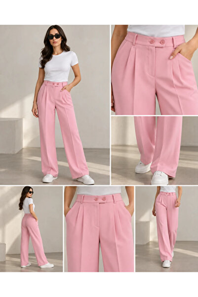 nazzain Double Button Back Half Elasticated Fabric Trousers