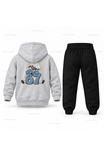 SVART WEAR طقم بدلة رياضية للأطفال من Six Seven 67 مطبوع عليه صورة خروف