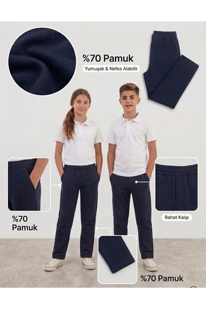 BİLGENS BUTİK 70% Cotton Unisex Comfortable Cut Navy Blue Combed Cotton Trous...
