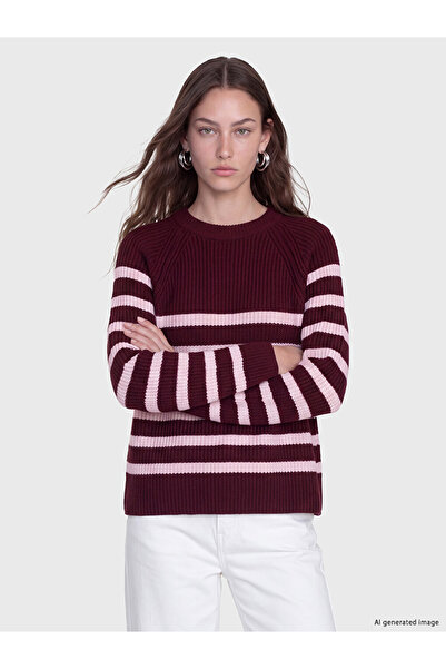 LC Waikiki Vizyon New Season Pink Crew Neck Striped Women's Knitwear Sweater