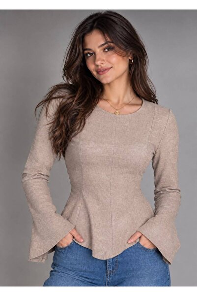 Gülmude Arkadan Bağlamalı Günlük Şık Keten Bluz