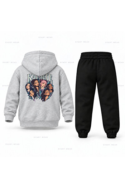 SVART WEAR Σετ παιδικής φόρμας με κουκούλα KATSEYE με γεωμετρικό σχέδιο ανεμι...