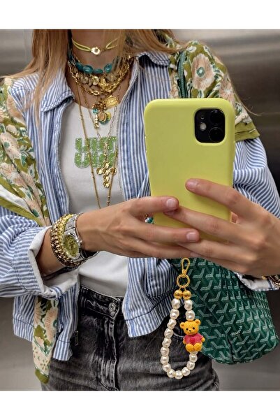 Les Petites Mains Ayıcık Figürlü İnci Boncuklu Telefon Charmı ve Telefon Askısı