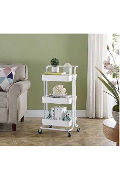 GENERAL 3-Tier Rolling Storage Cart with Handle, White