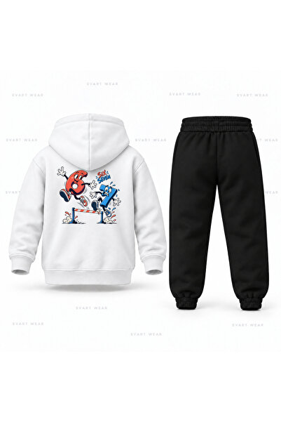 SVART WEAR Six Seven 67 Number High Jump Printed Children's Hooded Tracksuit Set