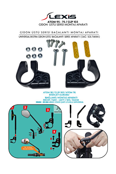 Atom 95 / Clip 103 / Atom 75 Serisi Montaj Aparatı Bisiklet Gidon Üstü Montaj Aparatı -Bisiklet/elektrikli Scooter /e-Bike/atv/motosiklet Montaj Aparatı
