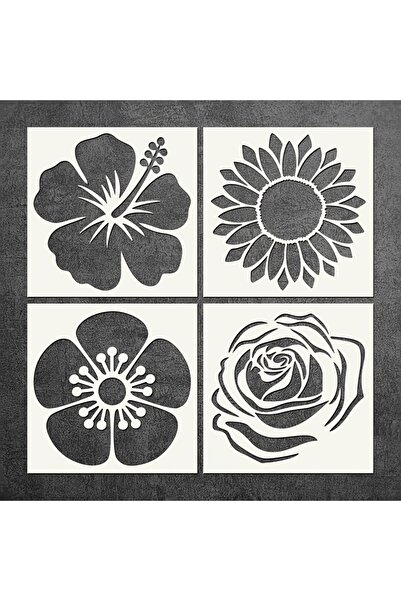 Choice 4 Pcs Floral Stencil Set - Hibiscus, Sunflower, Rose, and Anemone, 5.9...