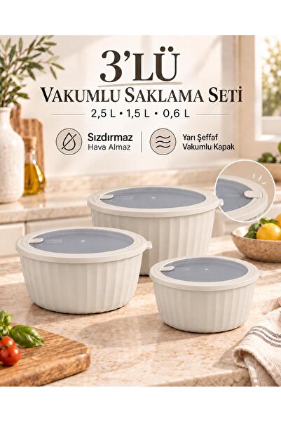 Okyanus Home Colesium Premium Vacuum Sealed Beige Color Storage Container wit...