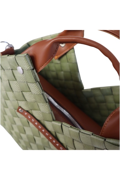 YOURHANDBAGS Haki Mozaik Sepet Çanta