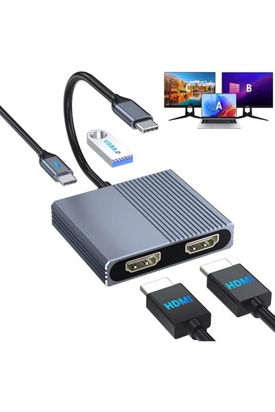 SYOSI موزع HDMI لشاشتين، محول HDMI مزدوج مع USB 3.0 و 100 واط PD، دعم 4K@60Hz...
