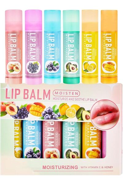 SWIUKPHE Fruit Flavored Natural Lip Balm Set Long Lasting Anti-Chapping Moist...
