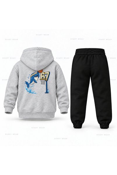 SVART WEAR Six Seven 67 Детски комплект анцуг с качулка и щампа на кит