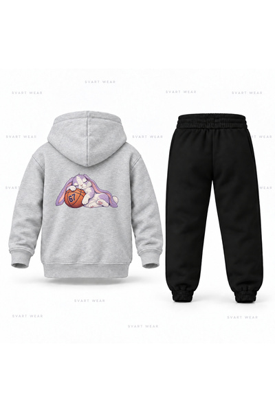 SVART WEAR طقم بدلة رياضية للأطفال من Six Seven 67 Tavsan Basket Uyku مطبوع ع...