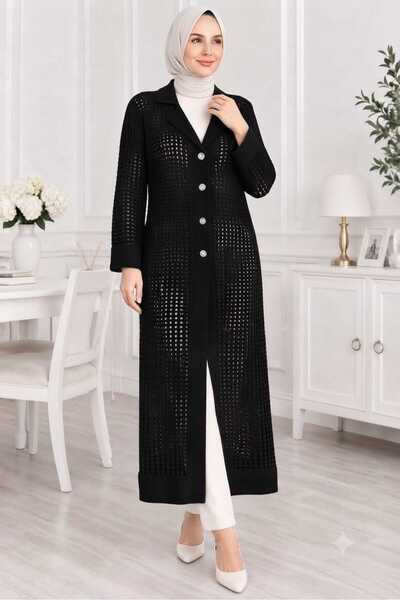 Pamuk Butik Γυναικεία διάτρητη πλεκτή μακριά ζακέτα