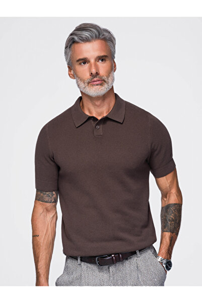 OMBRE Men's T-shirt, Regular Fit, Short Sleeve OM-POSS-0178 Tmavě hnědá