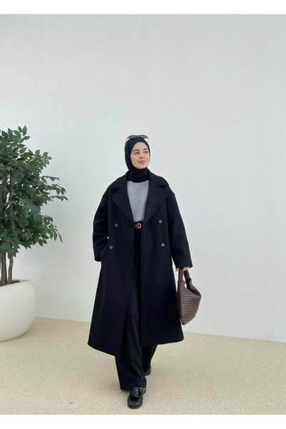 MODA AKSA 0190 ZR MUADİLİ OVERSİZE ASTARLI KABAN SİYAH