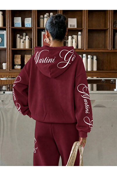 macklin Unisex Women's Men's Martini Girl Printed Oversize 3 Thread Hooded Sw...