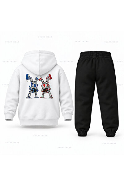 SVART WEAR طقم بدلة رياضية للأطفال بقلنسوة مطبوعة من Six Seven 67 Robot Takla